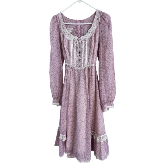 princess polly baby blue dress Vintage Gunne Sax Pink Floral Boho Maxi Prairie Dress Sz 9